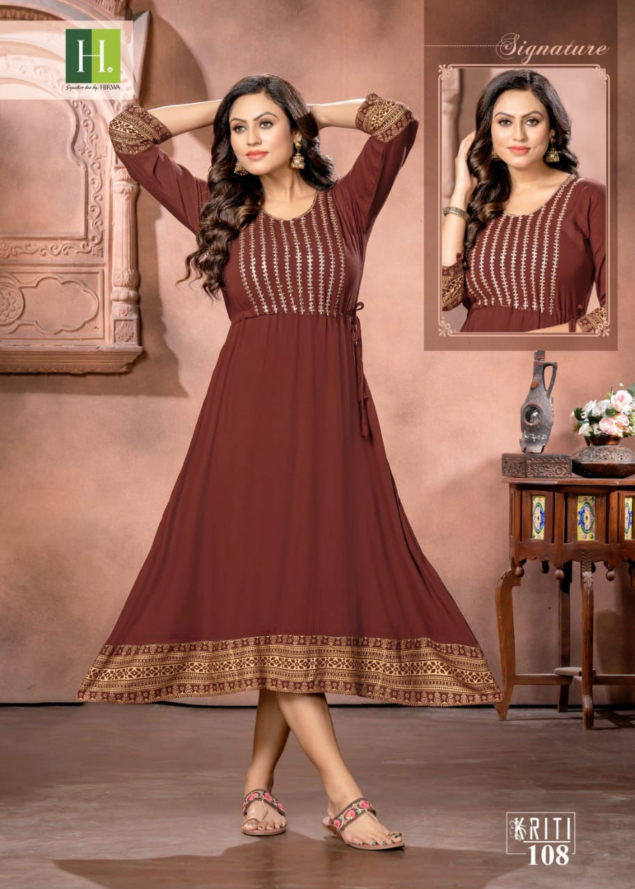 Hirwa Kriti Fancy Ethnic Wear Wholesale Anarkali Kurtis
